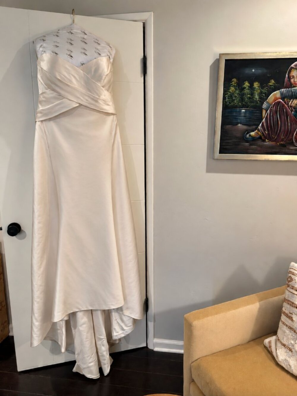 Vintage Anna Maier Couture Ivory Satin Strapless Wedding Gown